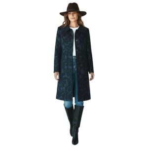 Vintage Black Velour Coat Baroque Floral Sz 13/14 Button Front Mid Length Jacket